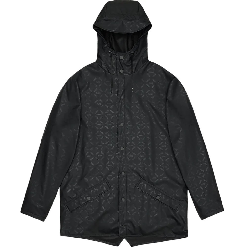 Rains‎ Jacket W3 House Black Tonal Logo Waterproof Hooded Raincoat Mens Medium